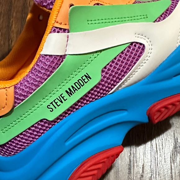 STEVE MADDEN Possession Chunky Lace Up Sneaker In Blue Multi Colored 10 - Picture 9 of 11